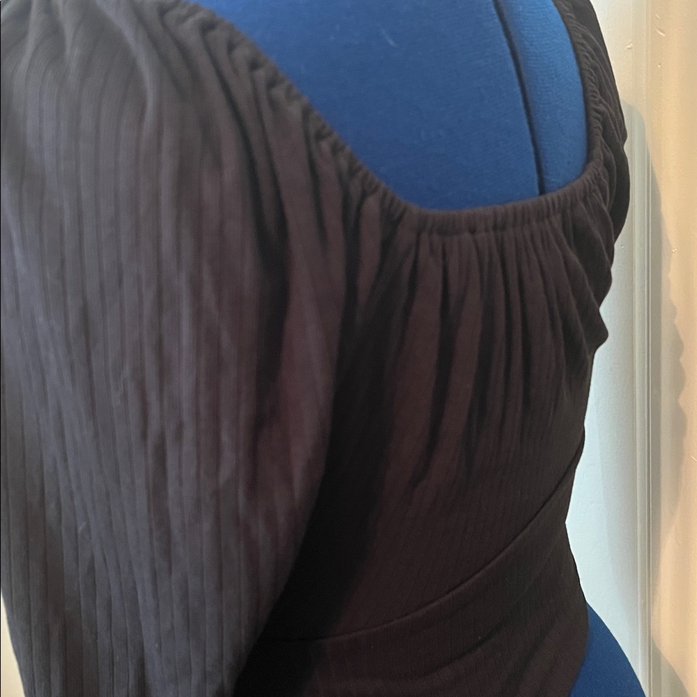 Madewell Burleigh Square Neck Cropped Long Sleeve Black Top - Picture 8 of 10